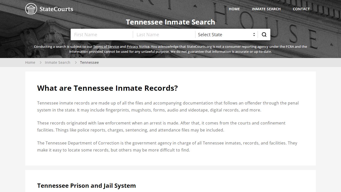 Tennessee Inmate Search, Prison and Jail Information ...