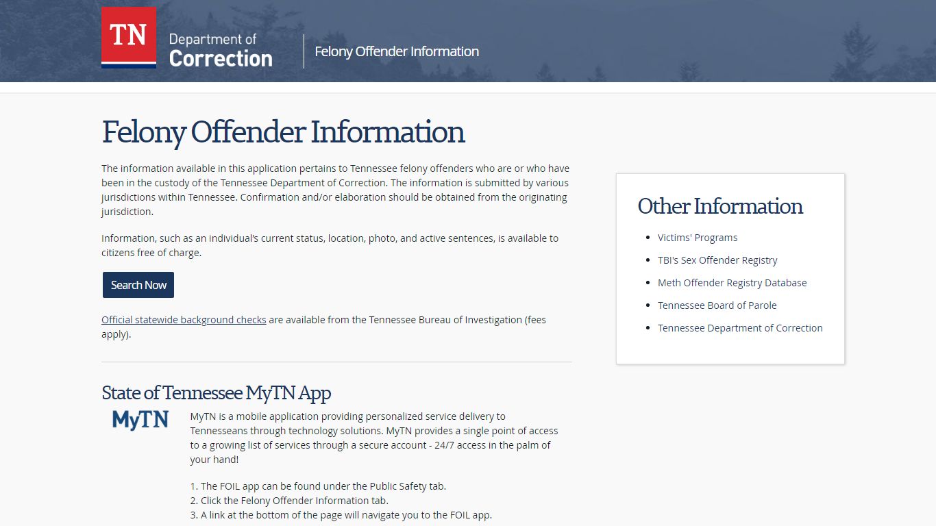 Tennessee Felony Offender Information